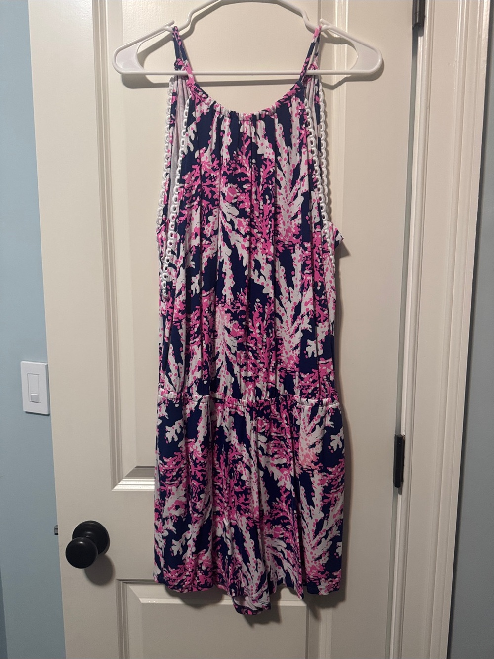 Lilly Pulitzer Navy, Pink & White Floral Halter Romper